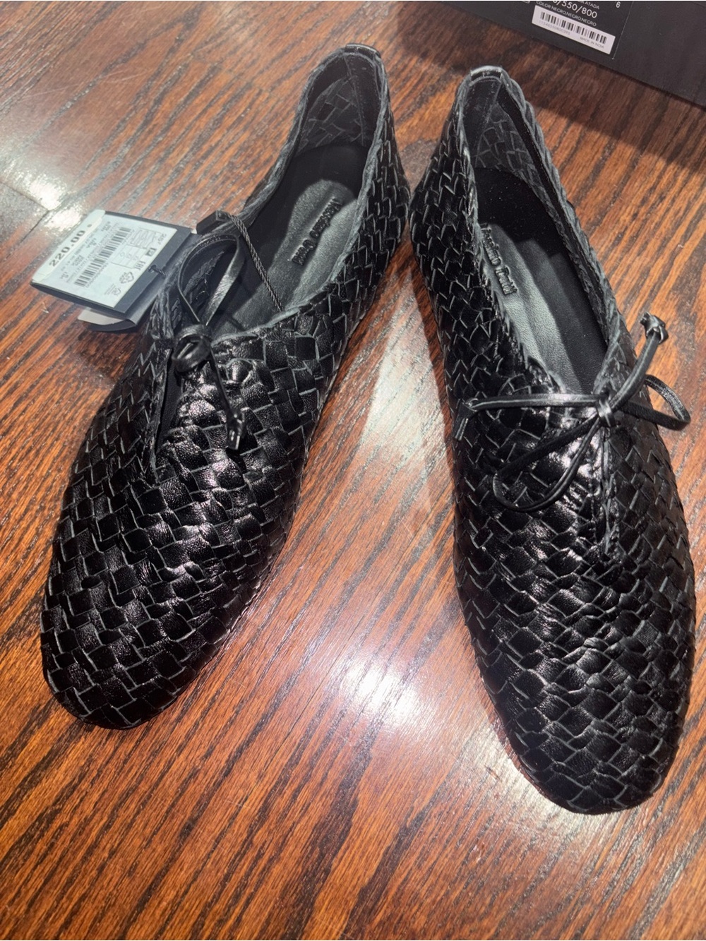 Massimo Dutti Black Woven Leather Ballet Flats